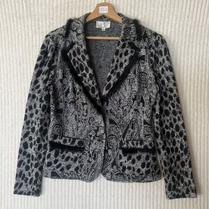 VTG Alberto Makali Rabbit Fur Trim Button Up Sweater Gray Silver Sz na Plz See